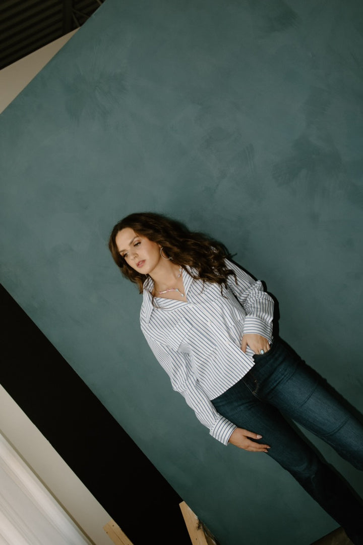 Pinstripe Cropped Shirt - Blue