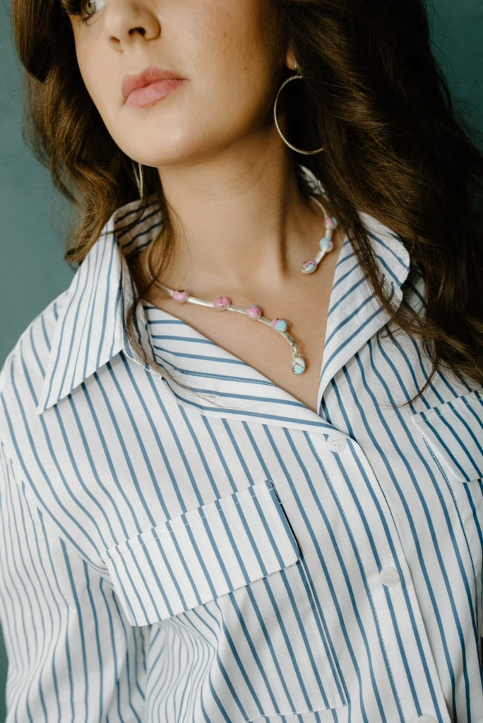 Pinstripe Cropped Shirt - Blue