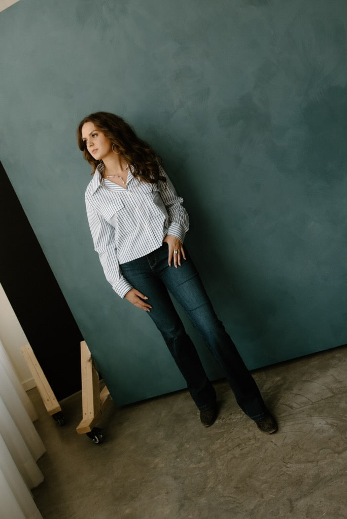 Pinstripe Cropped Shirt - Blue