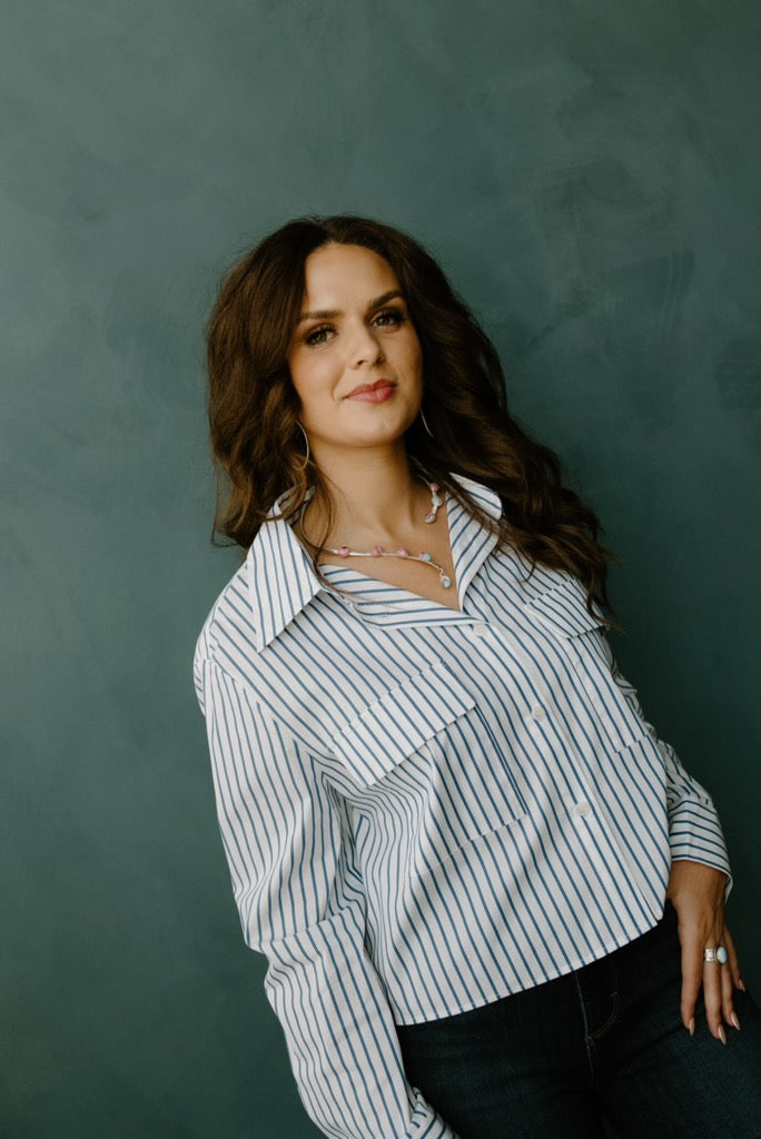 Pinstripe Cropped Shirt - Blue