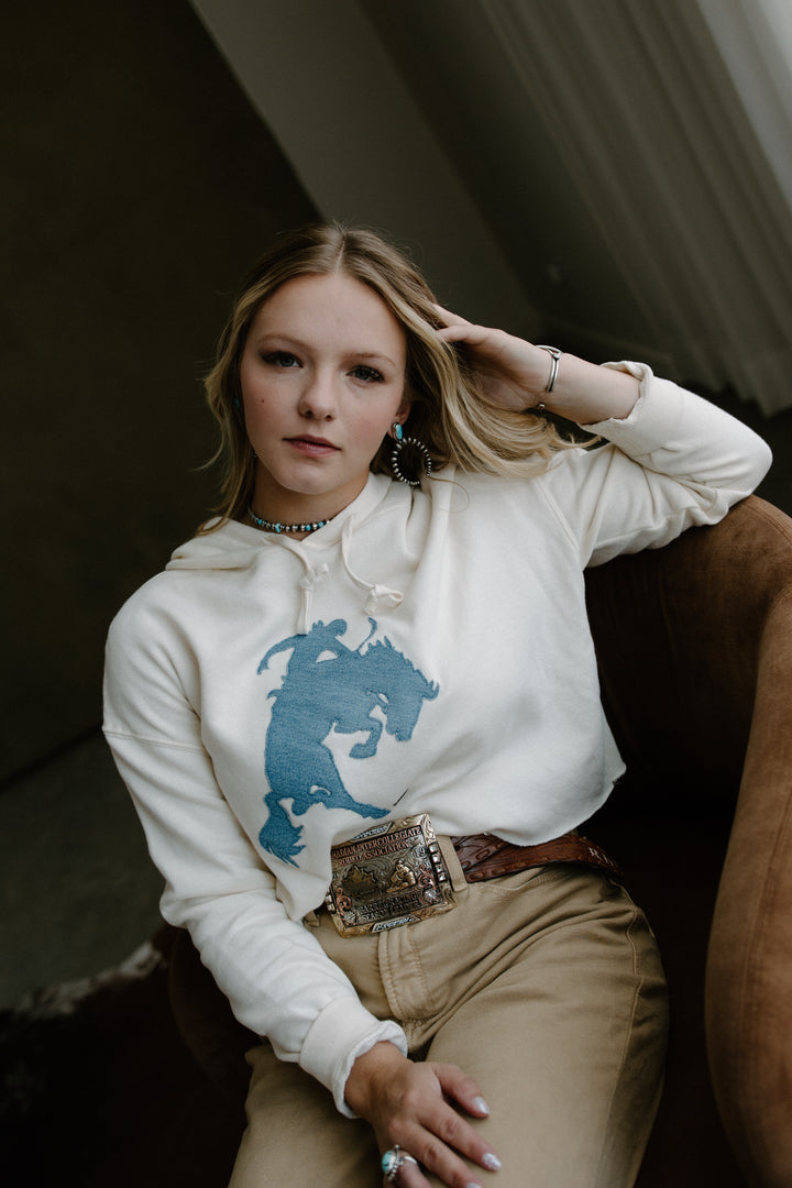 BKR Denim Bronc Cream Cropped Hoodie