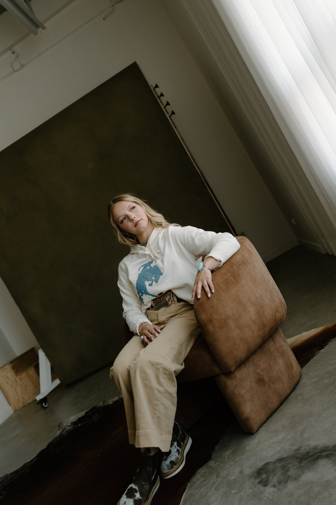 BKR Denim Bronc Cream Cropped Hoodie