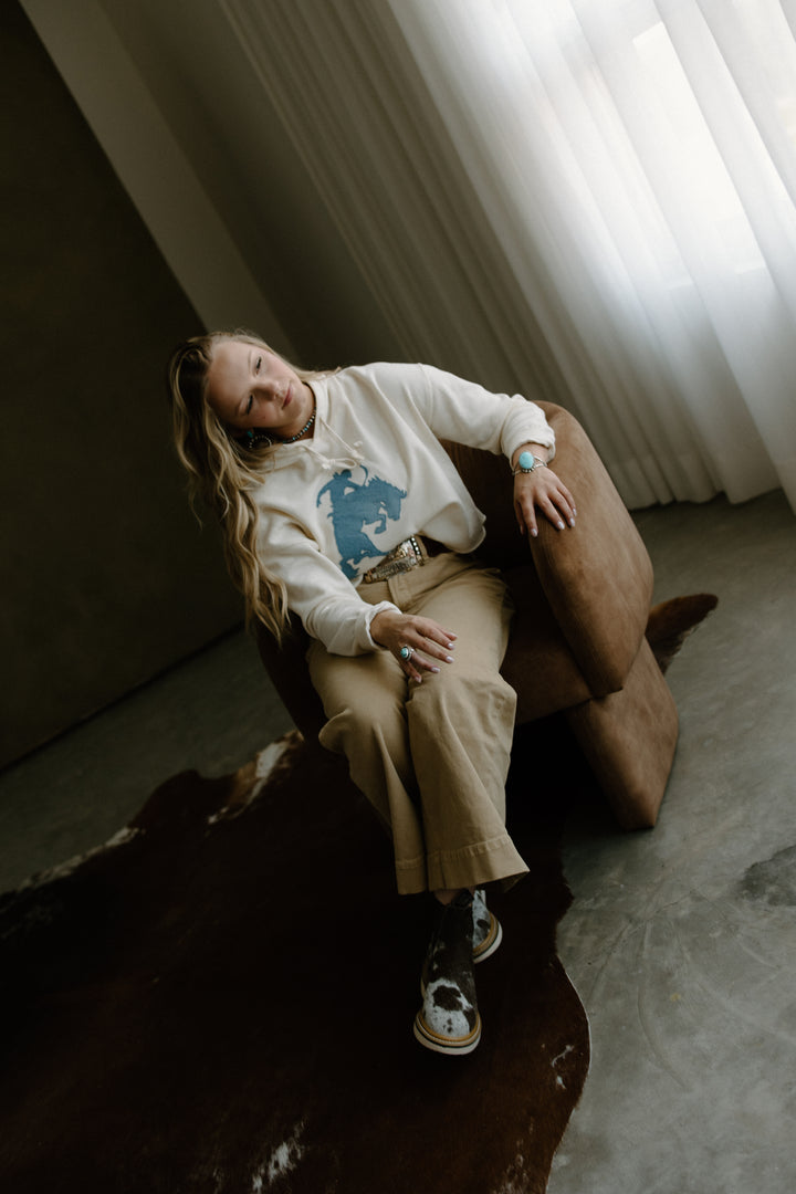 BKR Denim Bronc Cream Cropped Hoodie