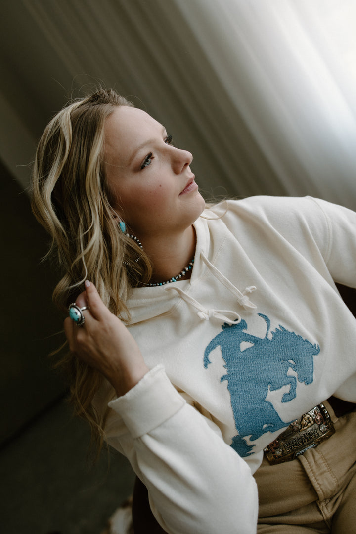 BKR Denim Bronc Cream Cropped Hoodie