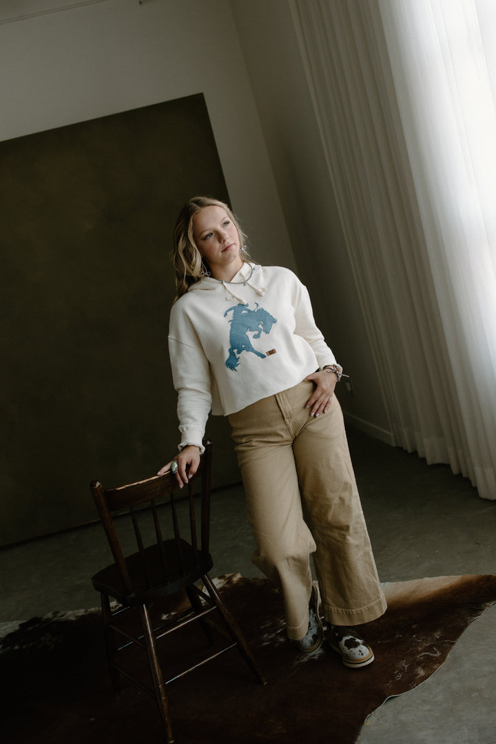 BKR Denim Bronc Cream Cropped Hoodie