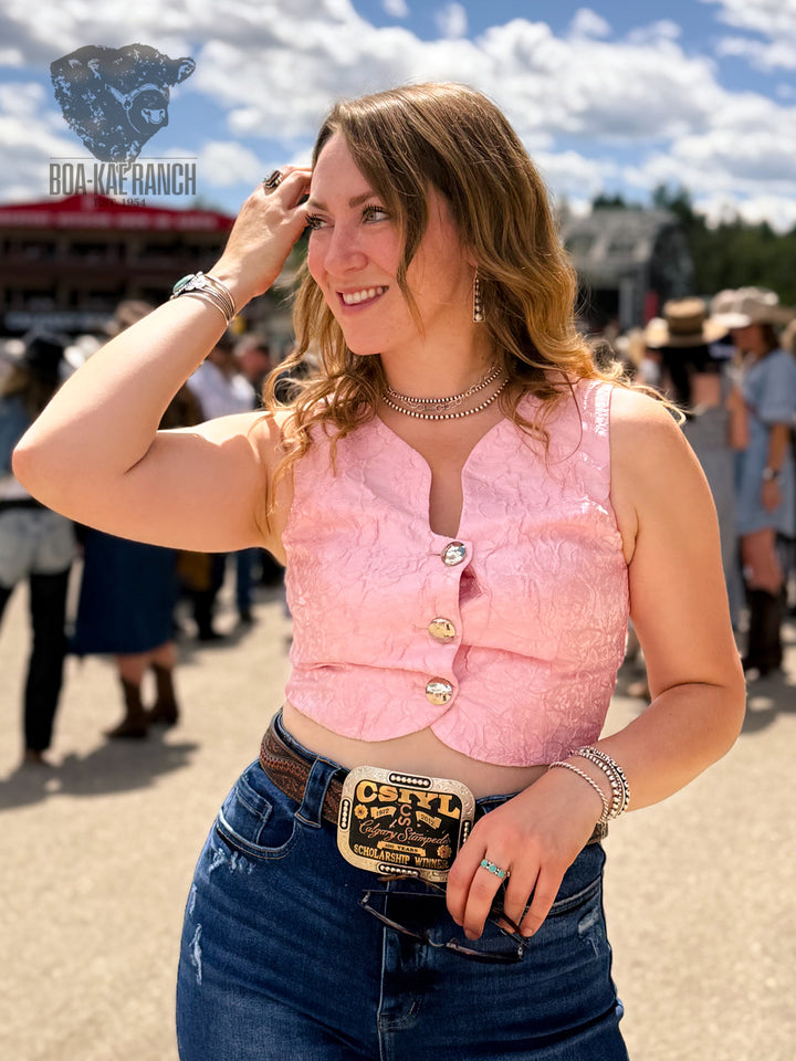 Pink Jacquard Cropped Vest