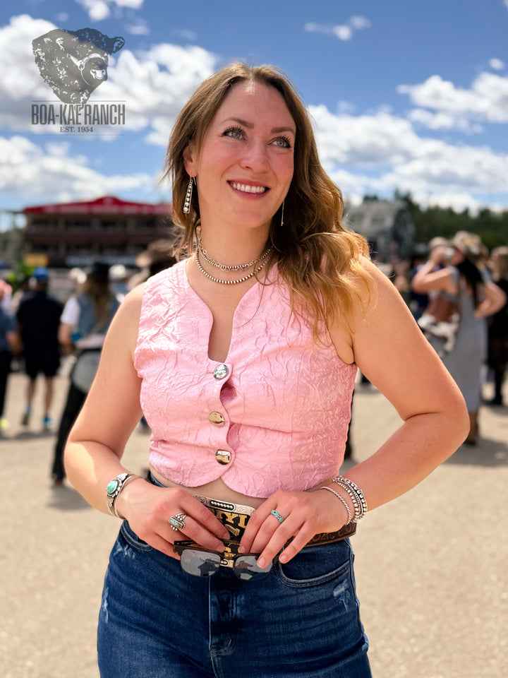 Pink Jacquard Cropped Vest