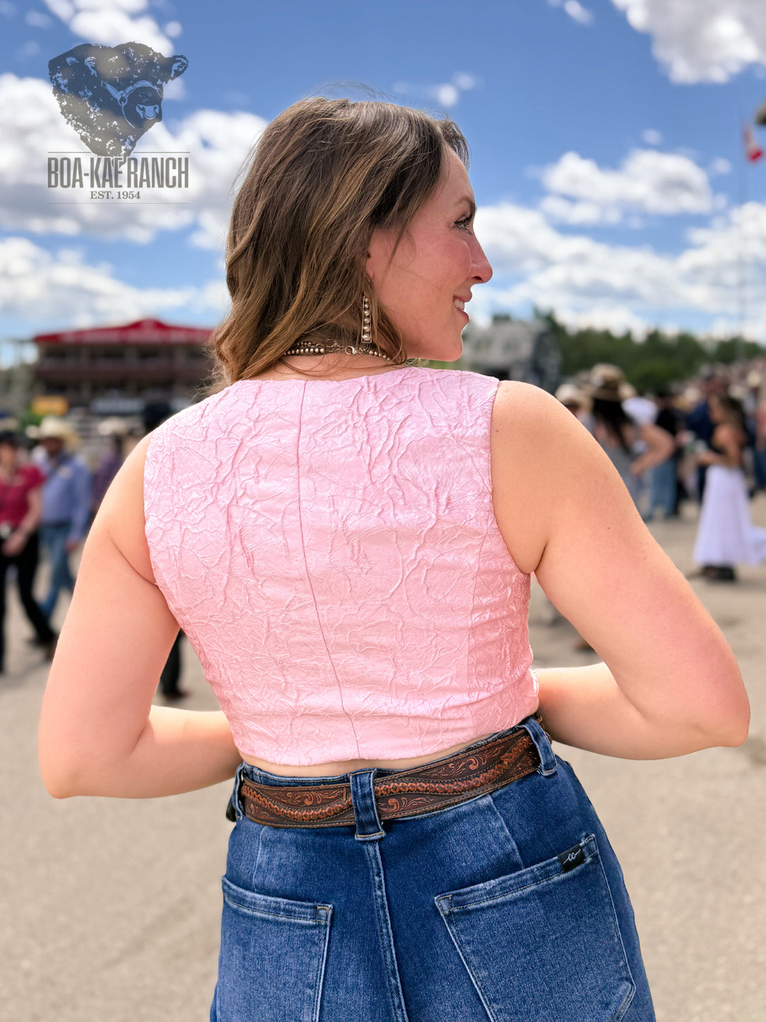 Pink Jacquard Cropped Vest