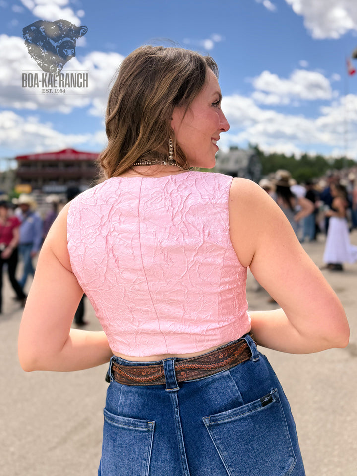 Pink Jacquard Cropped Vest