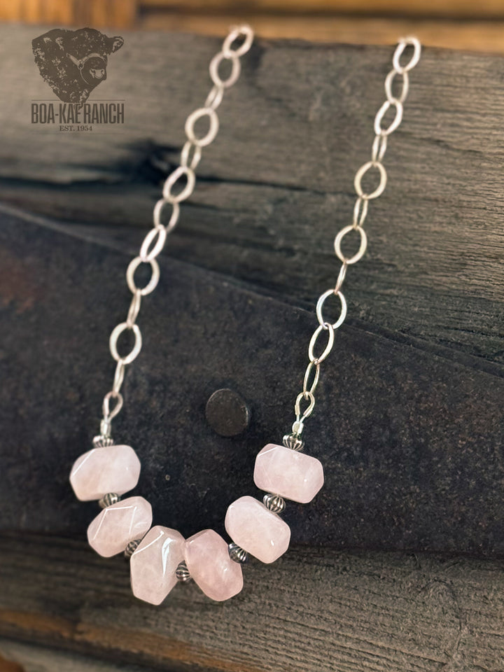 Rose Quartz Bar Necklace