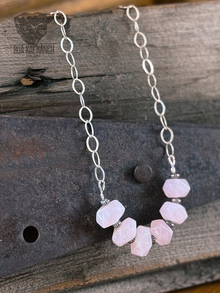 Rose Quartz Bar Necklace