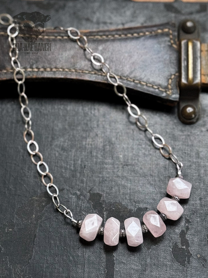 Rose Quartz Bar Necklace