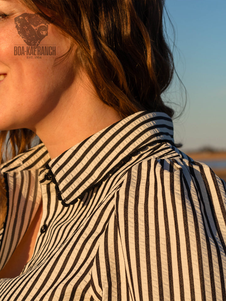Striped Scallop Trim Blouse