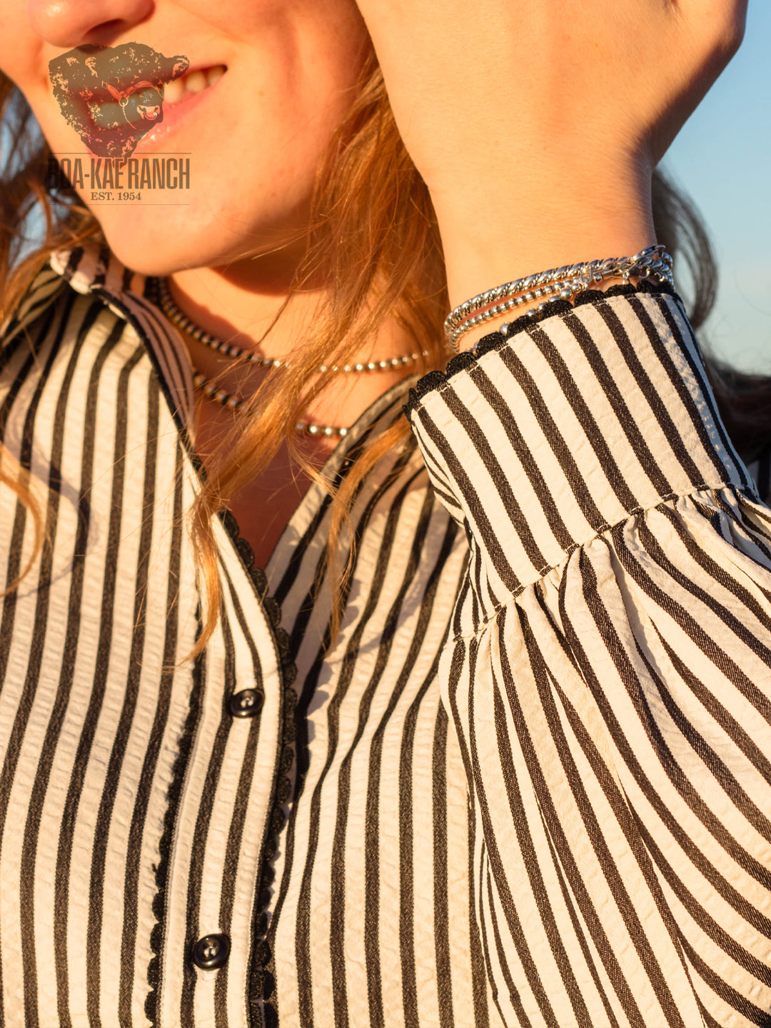 Striped Scallop Trim Blouse