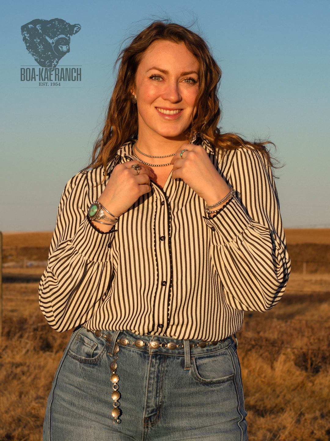 Striped Scallop Trim Blouse