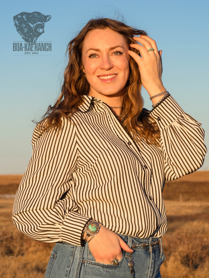 Striped Scallop Trim Blouse