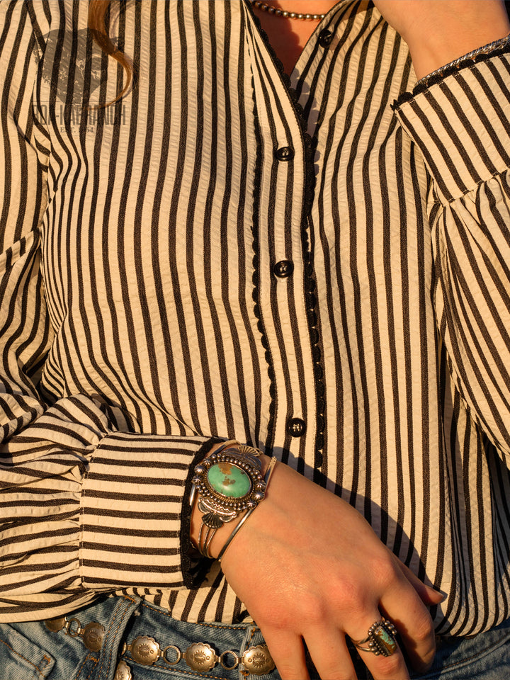 Striped Scallop Trim Blouse