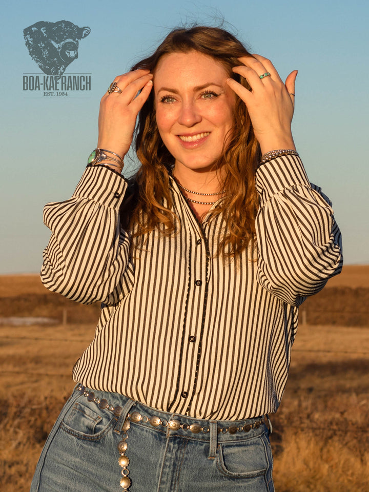 Striped Scallop Trim Blouse