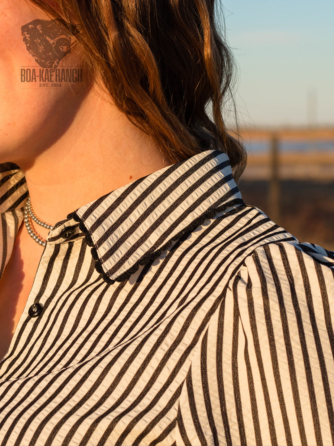 Striped Scallop Trim Blouse