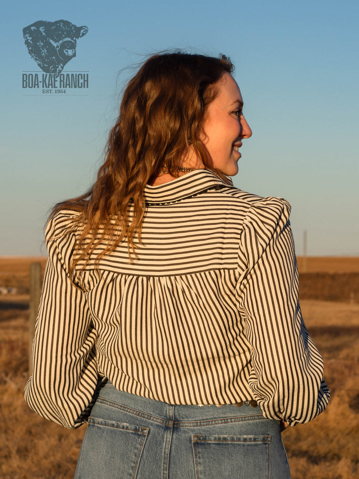 Striped Scallop Trim Blouse