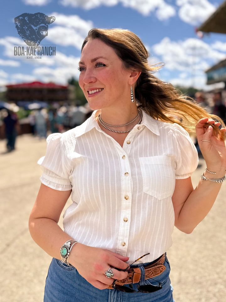 Button Up Puff Short Sleeve Shirt