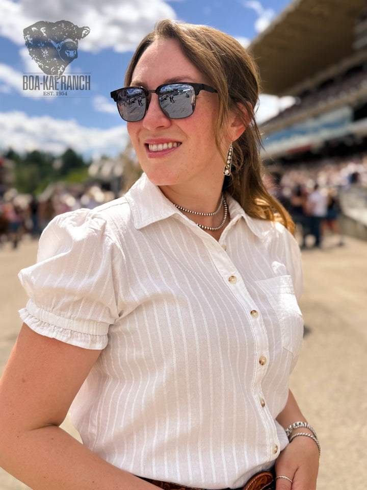 Button Up Puff Short Sleeve Shirt