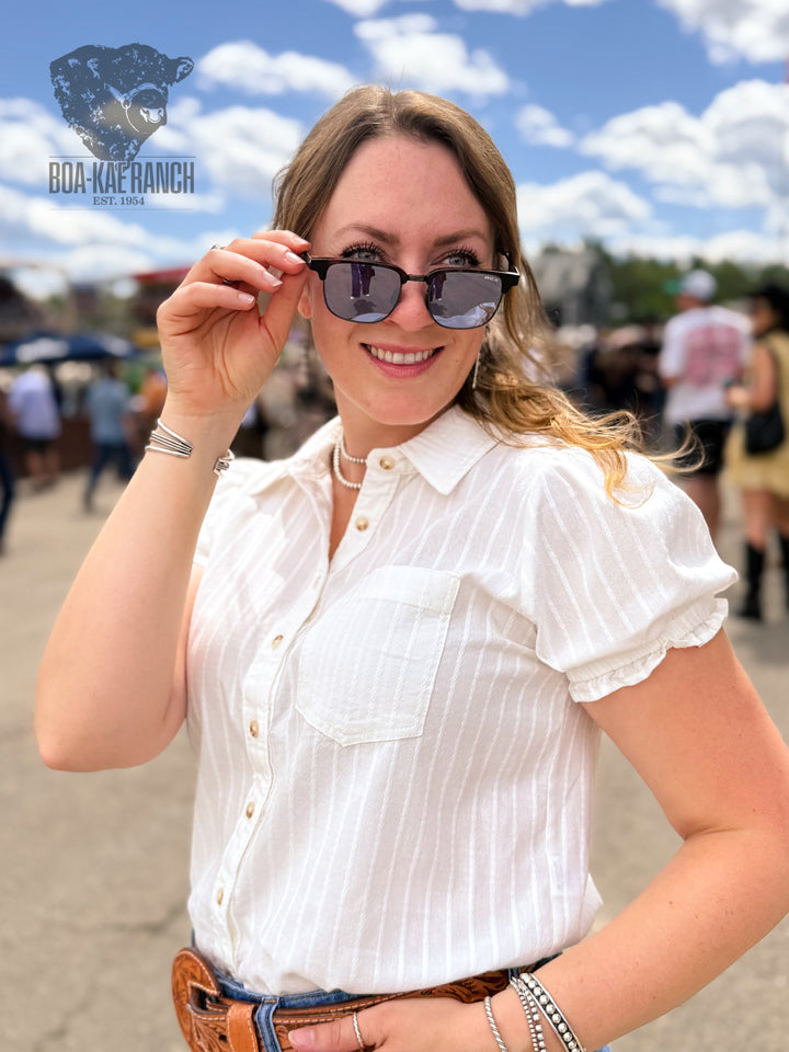 Button Up Puff Short Sleeve Shirt