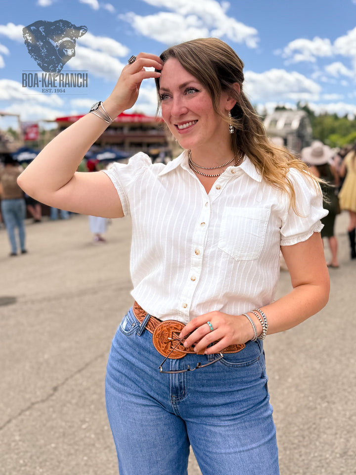 Button Up Puff Short Sleeve Shirt