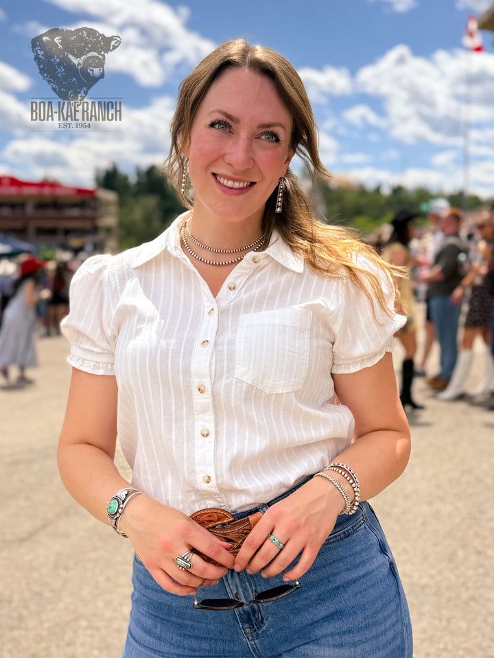 Button Up Puff Short Sleeve Shirt