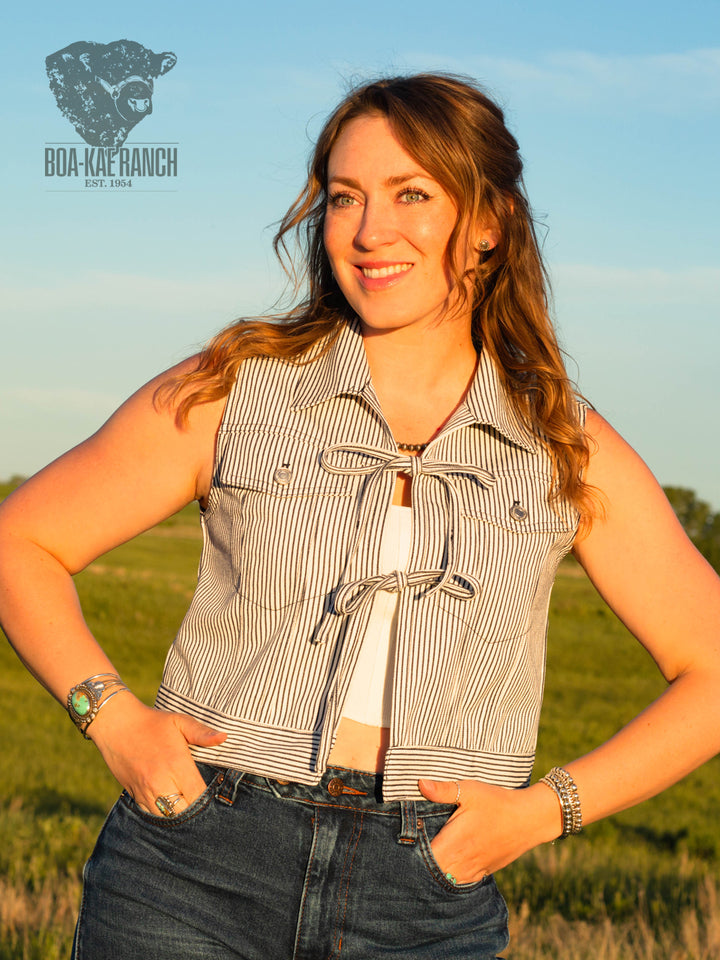 Railroad Pinstripe Tie Denim Vest