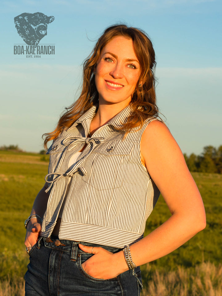 Railroad Pinstripe Tie Denim Vest