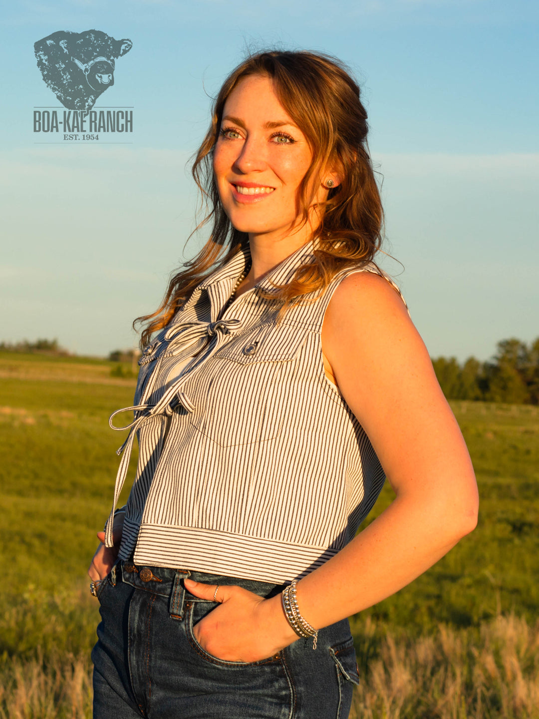 Railroad Pinstripe Tie Denim Vest