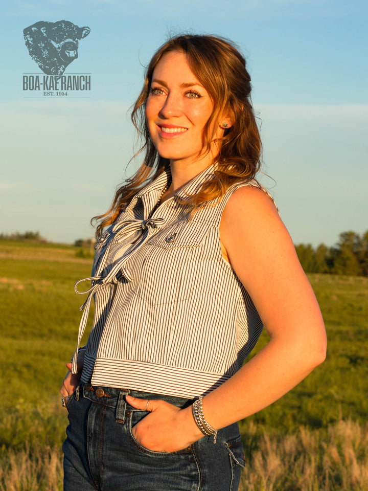 Railroad Pinstripe Tie Denim Vest