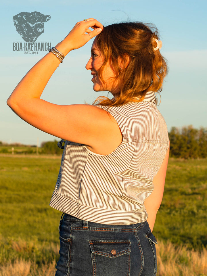 Railroad Pinstripe Tie Denim Vest