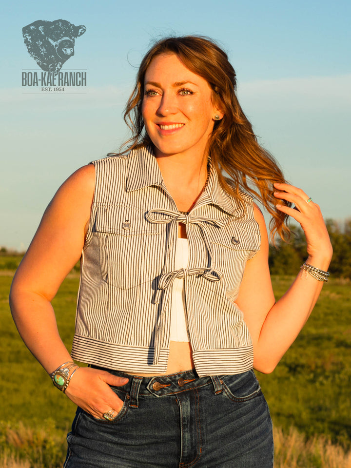 Railroad Pinstripe Tie Denim Vest