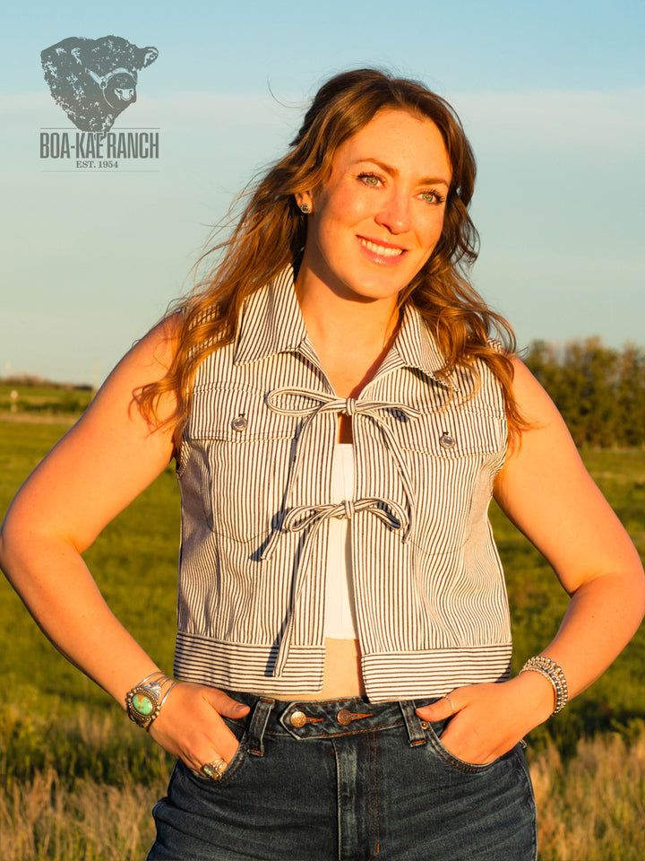 Railroad Pinstripe Tie Denim Vest