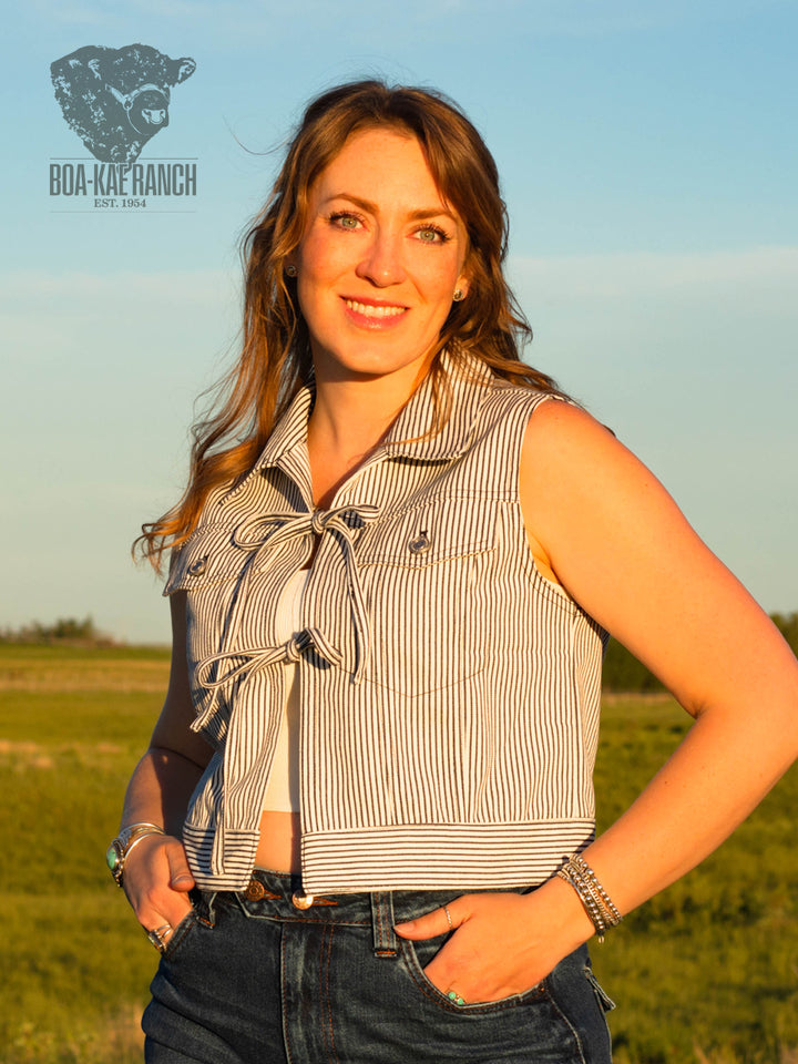 Railroad Pinstripe Tie Denim Vest