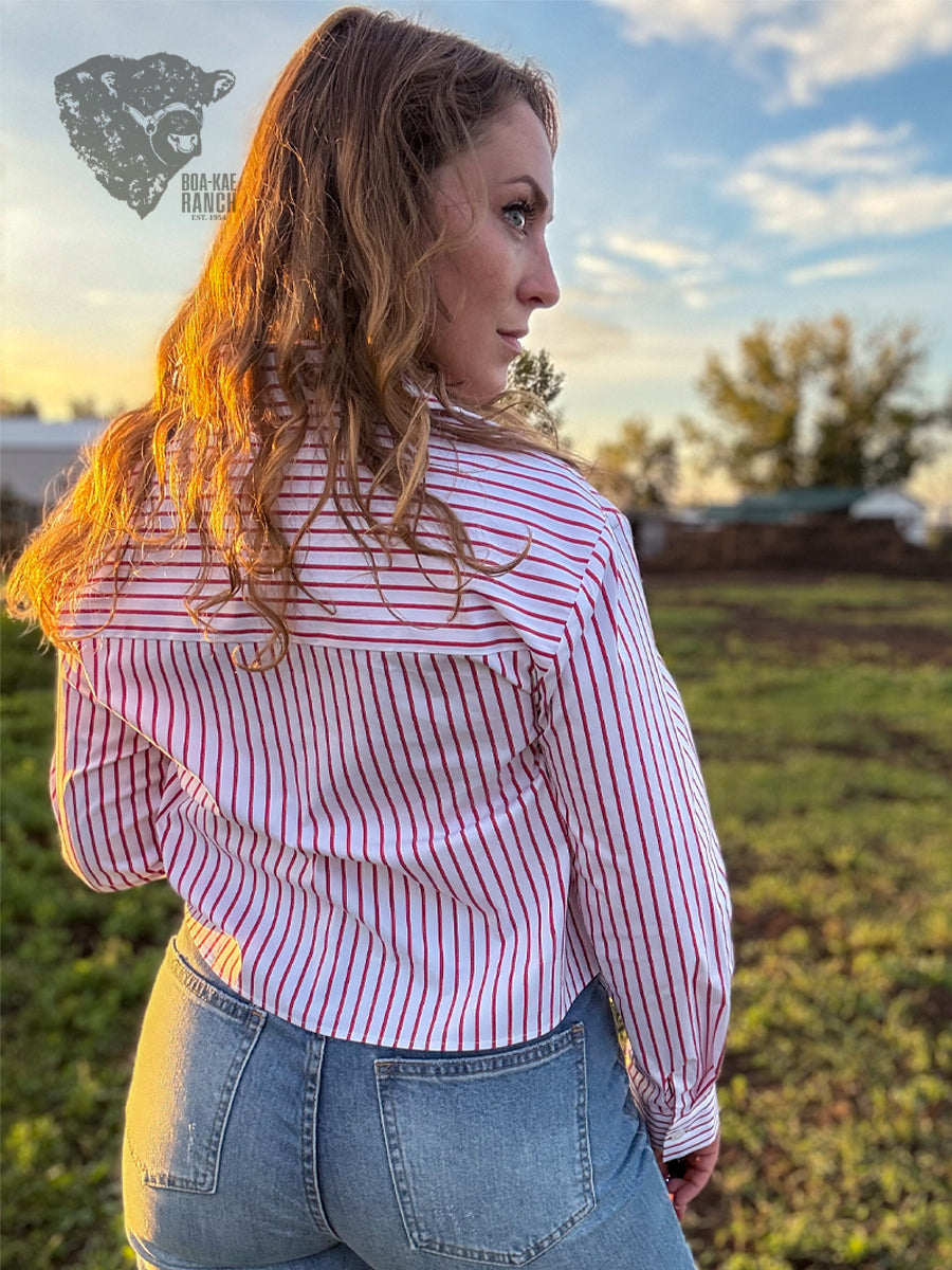 Pinstripe Cropped Shirt - Red