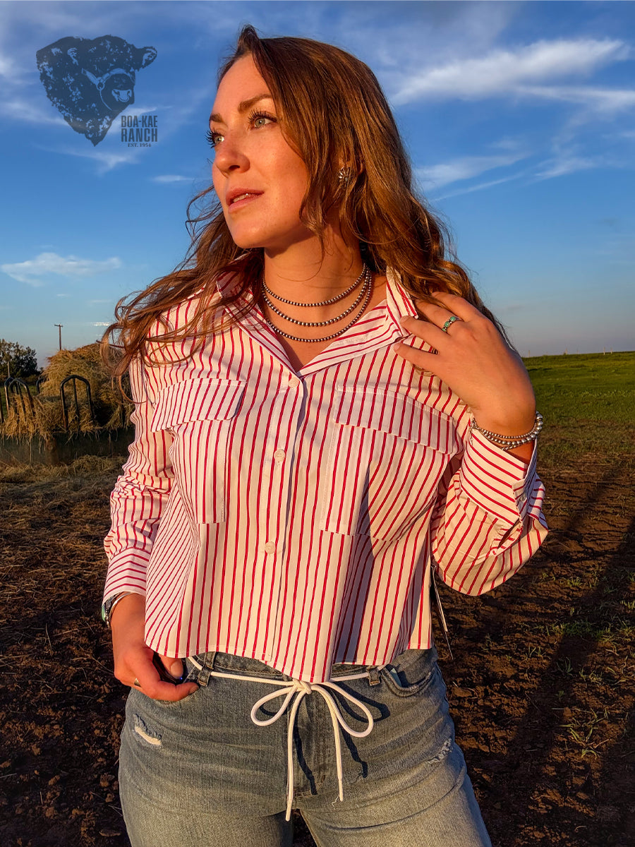 Pinstripe Cropped Shirt - Red