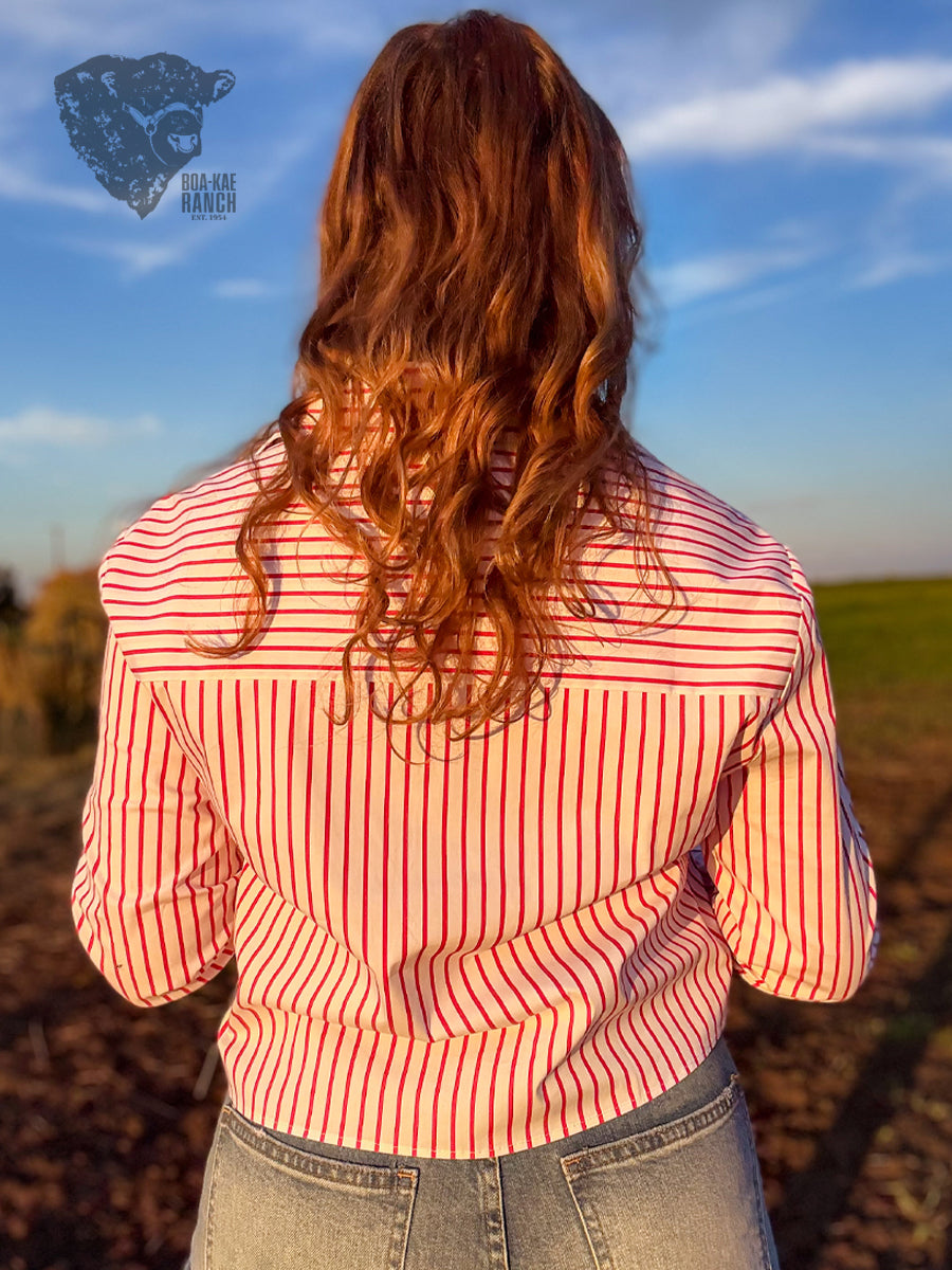 Pinstripe Cropped Shirt - Red
