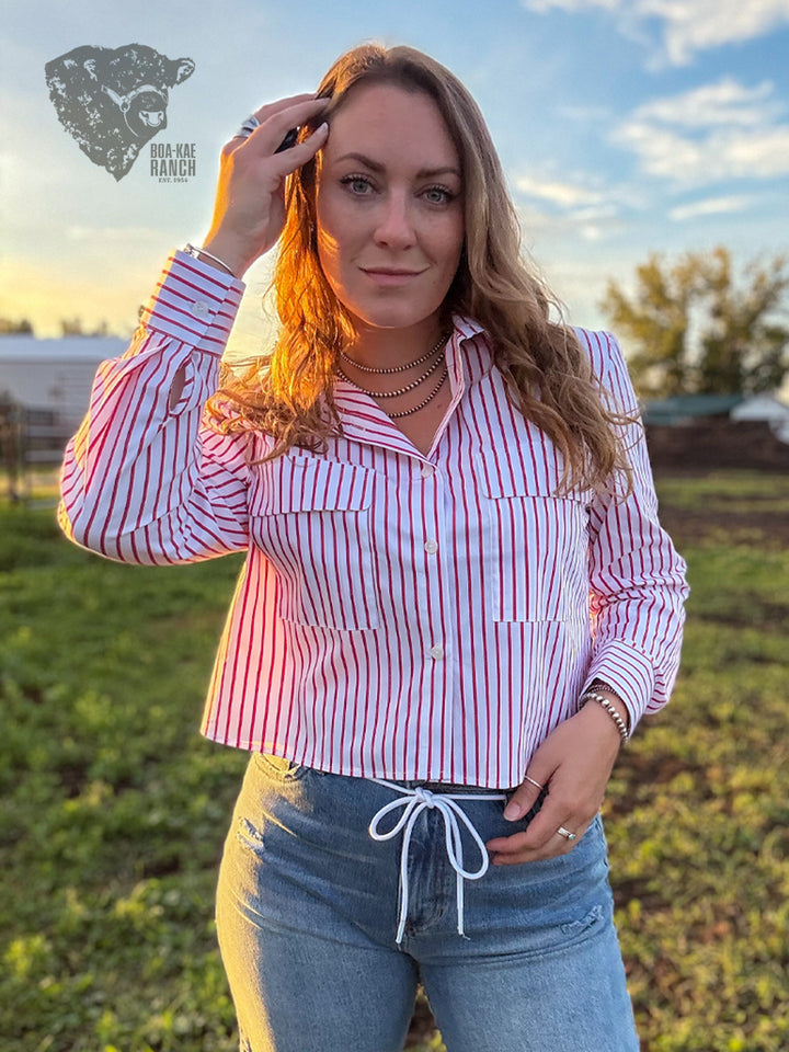 Pinstripe Cropped Shirt - Red