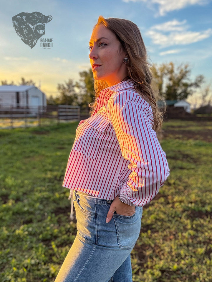 Pinstripe Cropped Shirt - Red