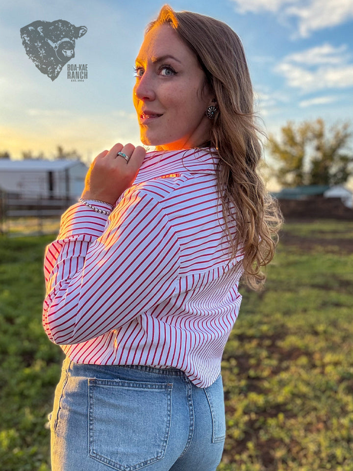 Pinstripe Cropped Shirt - Red