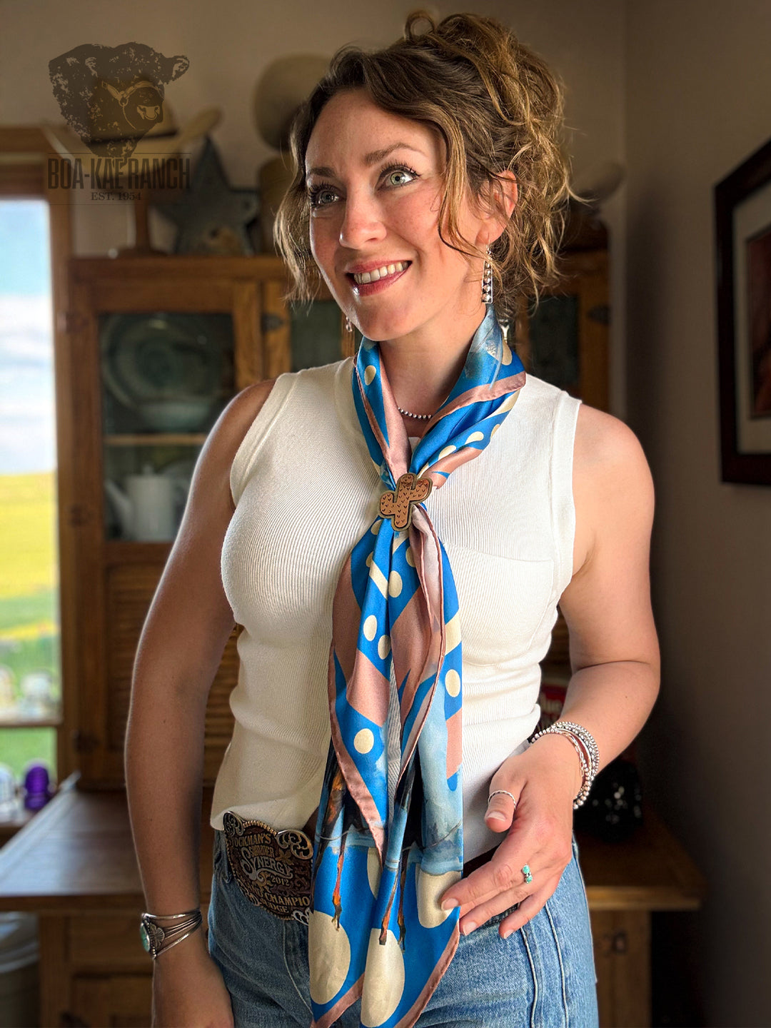 Renee Gould Art Silk Scarf - Blue Flores La Due