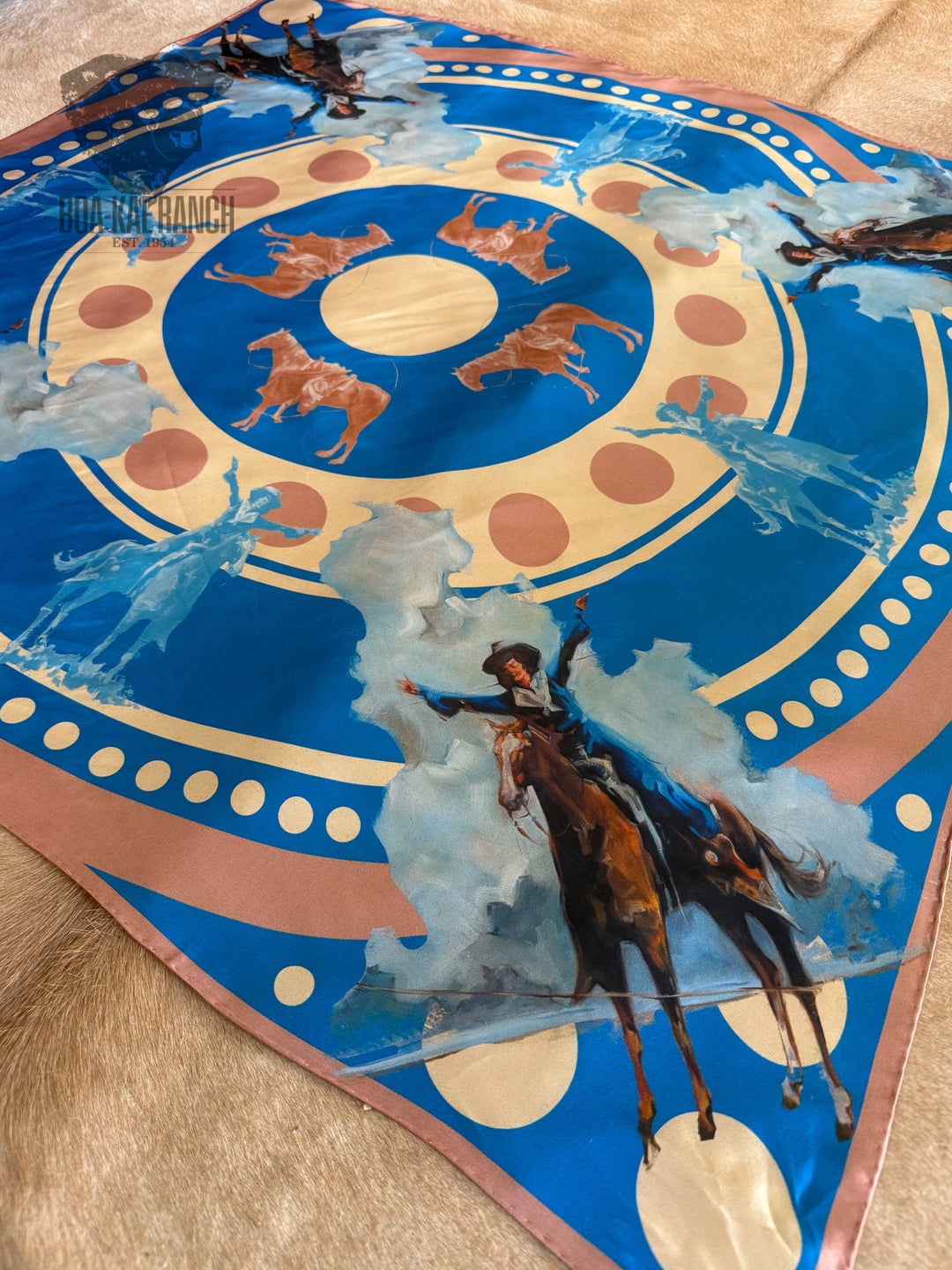 Renee Gould Art Silk Scarf - Blue Flores La Due
