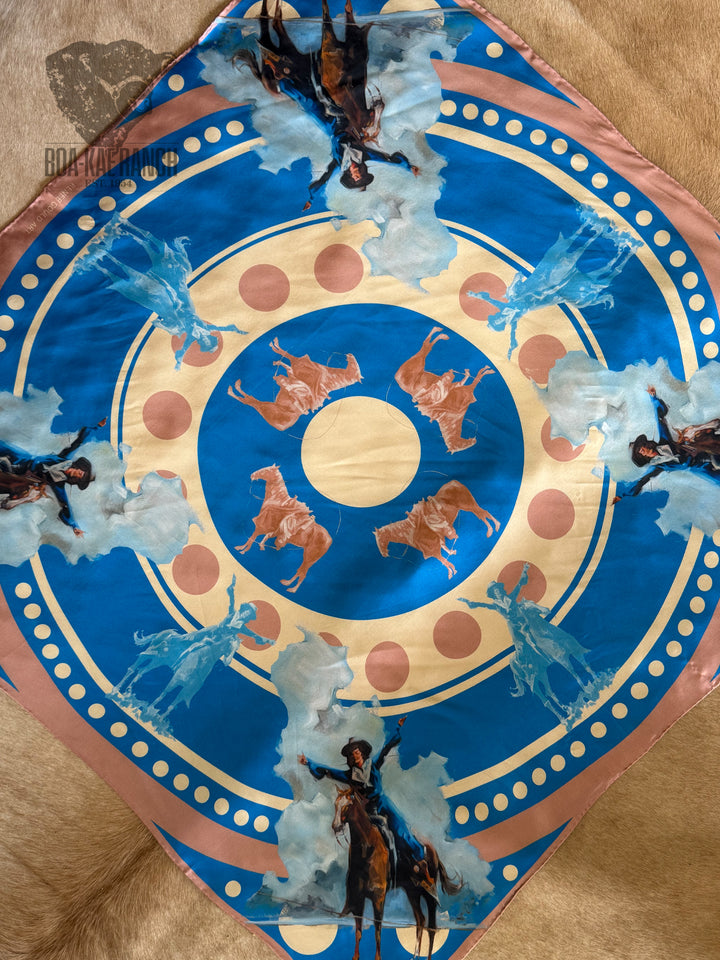 Renee Gould Art Silk Scarf - Blue Flores La Due