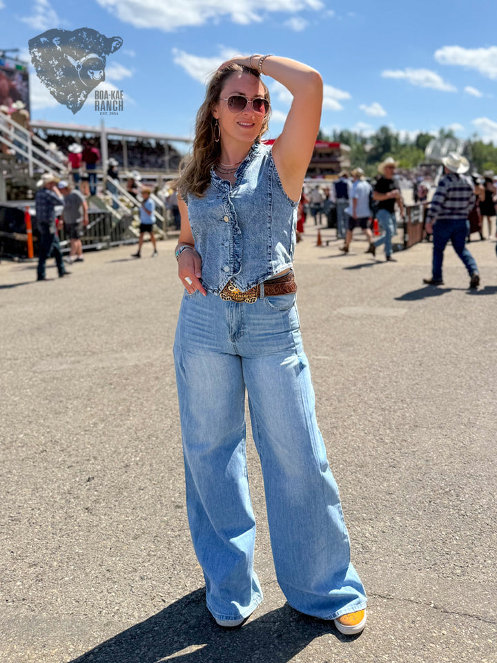 Ruffle Denim Vest