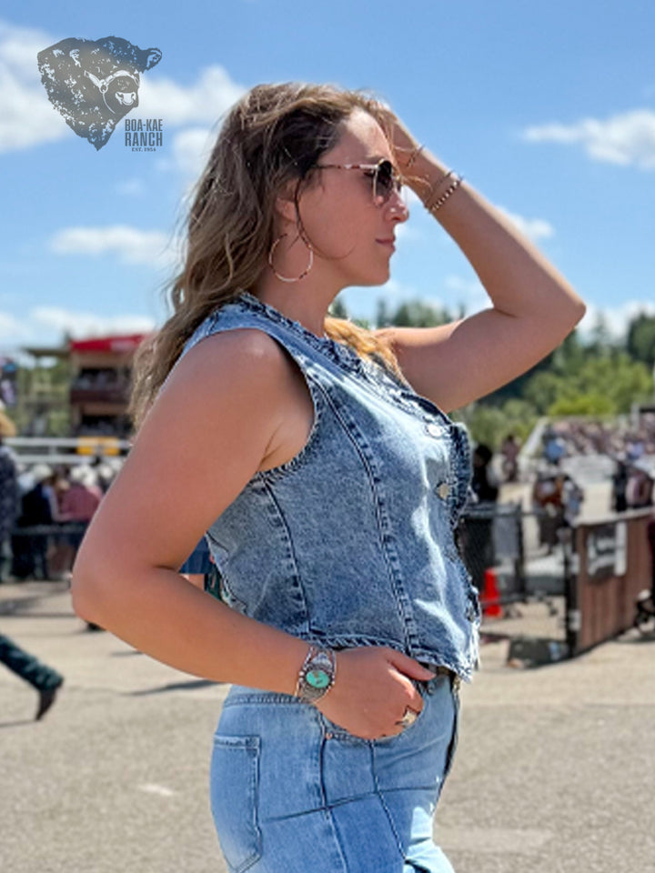 Ruffle Denim Vest