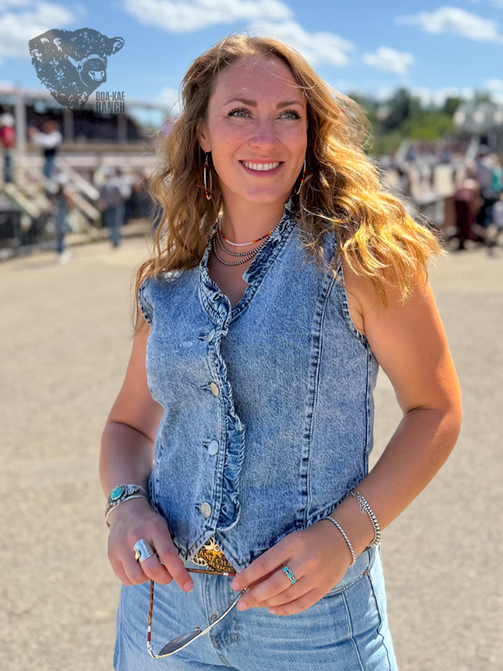 Ruffle Denim Vest