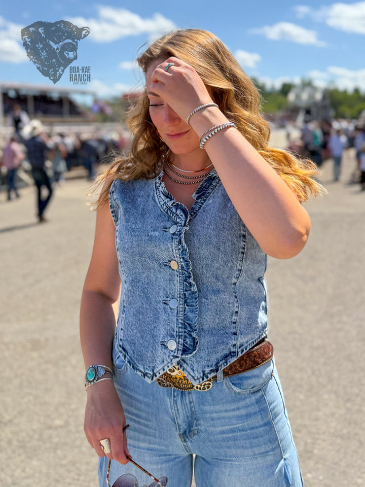 Ruffle Denim Vest
